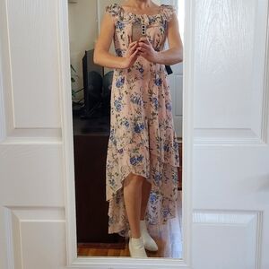JJs House Blush Pink Floral High-Low Ruffle Dress